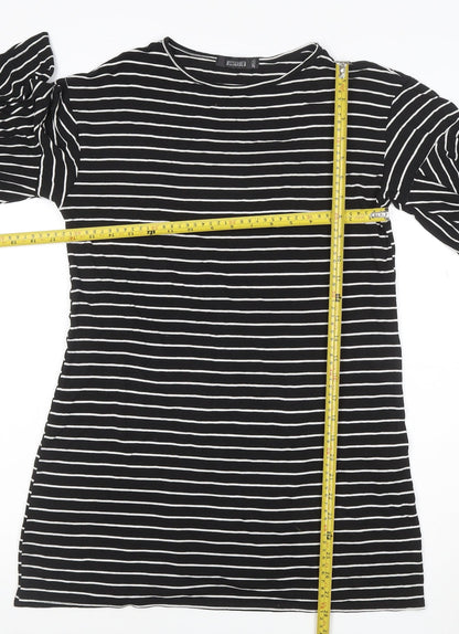 Missguided Women Black White Stripe T-Shirt Dress UK 8 Flared Sleeve