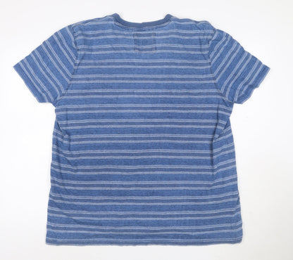 Fat Face Men's Blue Striped Henley Short Sleeve T-Shirt 2XL