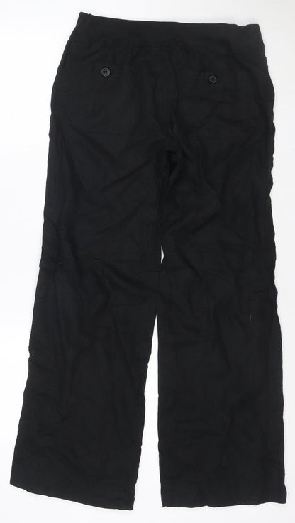Marks and Spencer Womens Black Linen Blend Wide-Leg Trousers UK 8