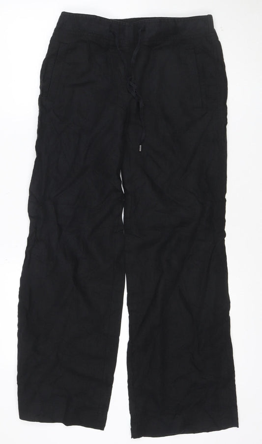 Marks and Spencer Womens Black Linen Blend Wide-Leg Trousers UK 8