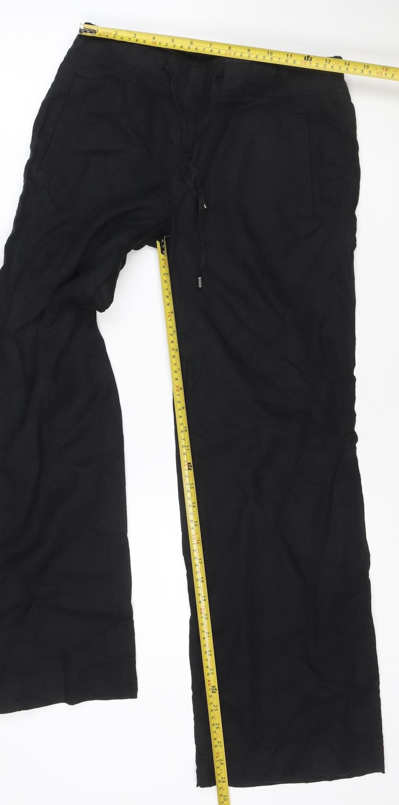 Marks and Spencer Womens Black Linen Blend Wide-Leg Trousers UK 8