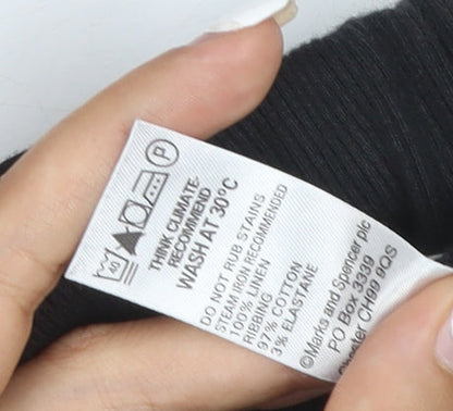 Marks and Spencer Womens Black Linen Blend Wide-Leg Trousers UK 8