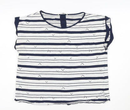 Oasis Women Blue Striped Short Sleeve Viscose Blouse Size 14