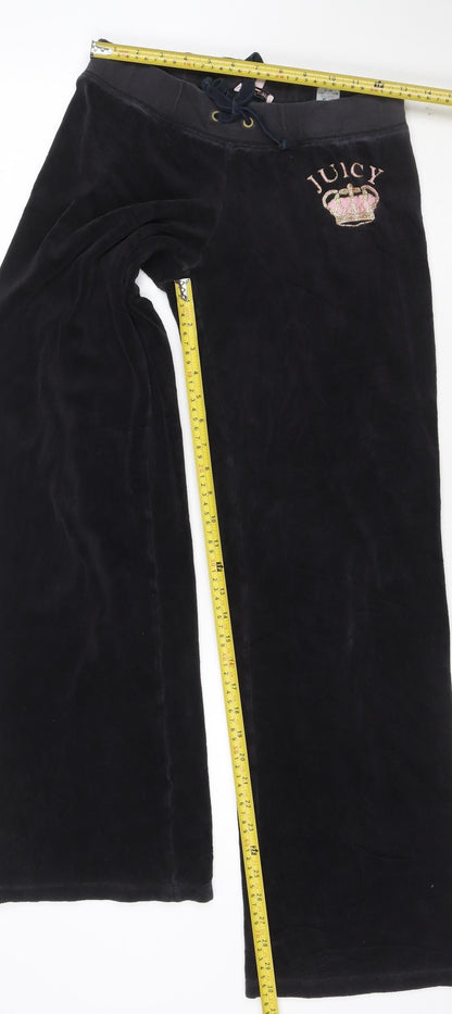 Juicy Couture Black Velour Sweatpants Women’s S Relaxed Fit Drawstring
