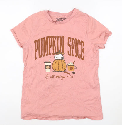 Snoopy Womens Pink T-Shirt Nightshirt Size 10 Cartoon Autumn Graphic