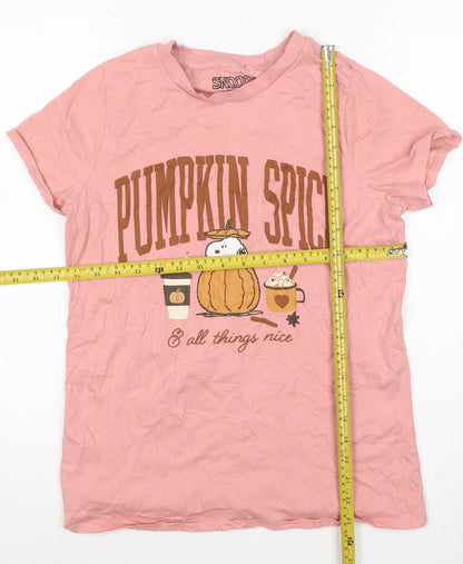 Snoopy Womens Pink T-Shirt Nightshirt Size 10 Cartoon Autumn Graphic
