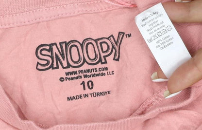 Snoopy Womens Pink T-Shirt Nightshirt Size 10 Cartoon Autumn Graphic