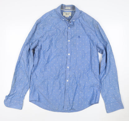 Original Penguin Men's Blue Slim Fit Button-Up Shirt L