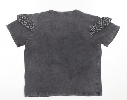 Oasis Womens Grey Ruffle Short Sleeve Cotton T-Shirt Size S