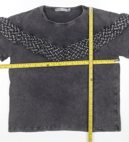 Oasis Womens Grey Ruffle Short Sleeve Cotton T-Shirt Size S