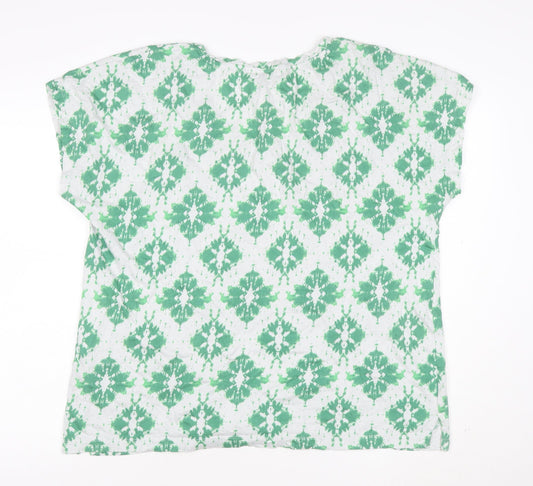 Marks and Spencer Women’s Green Geometric V-Neck Jersey T-Shirt Size 18