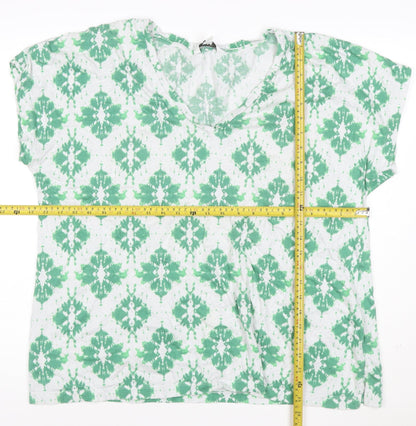 Marks and Spencer Women’s Green Geometric V-Neck Jersey T-Shirt Size 18