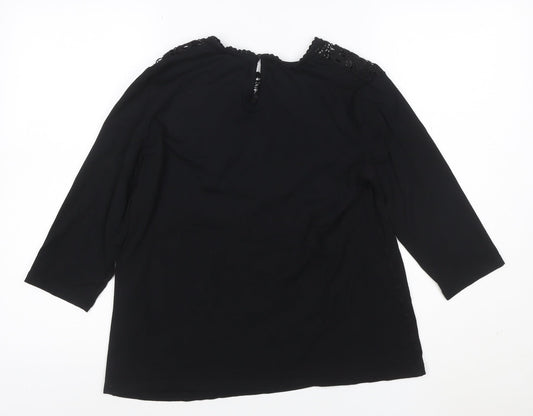 Fair Lady Women's Black Lace 3/4 Sleeve Tunic Blouse Size 12