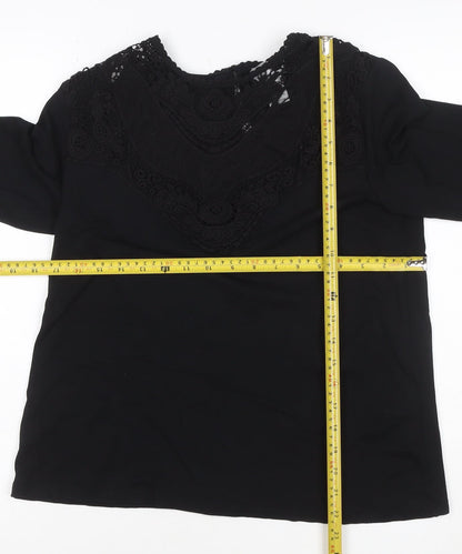 Fair Lady Women's Black Lace 3/4 Sleeve Tunic Blouse Size 12