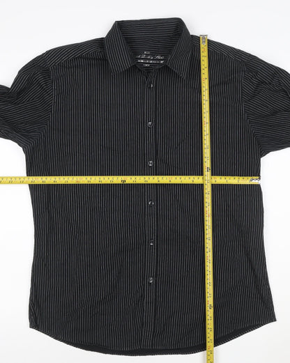 Next Men's Black Pinstripe Cotton Long Sleeve Button-Up Shirt Large