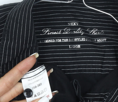Next Men's Black Pinstripe Cotton Long Sleeve Button-Up Shirt Large