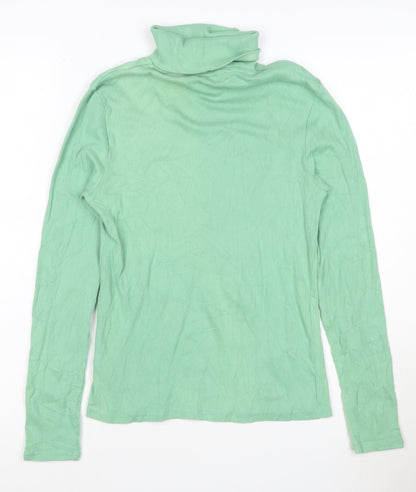 Marks and Spencer Women's Green Roll Neck Cotton Jumper Size 10