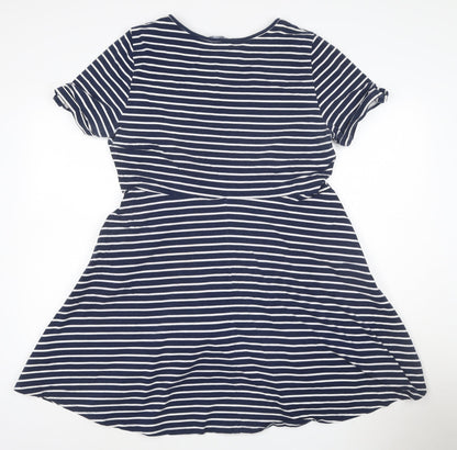 Dorothy Perkins Women Blue Striped Skater Dress Size 18 Short Sleeve