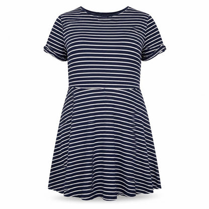 Dorothy Perkins Women Blue Striped Skater Dress Size 18 Short Sleeve
