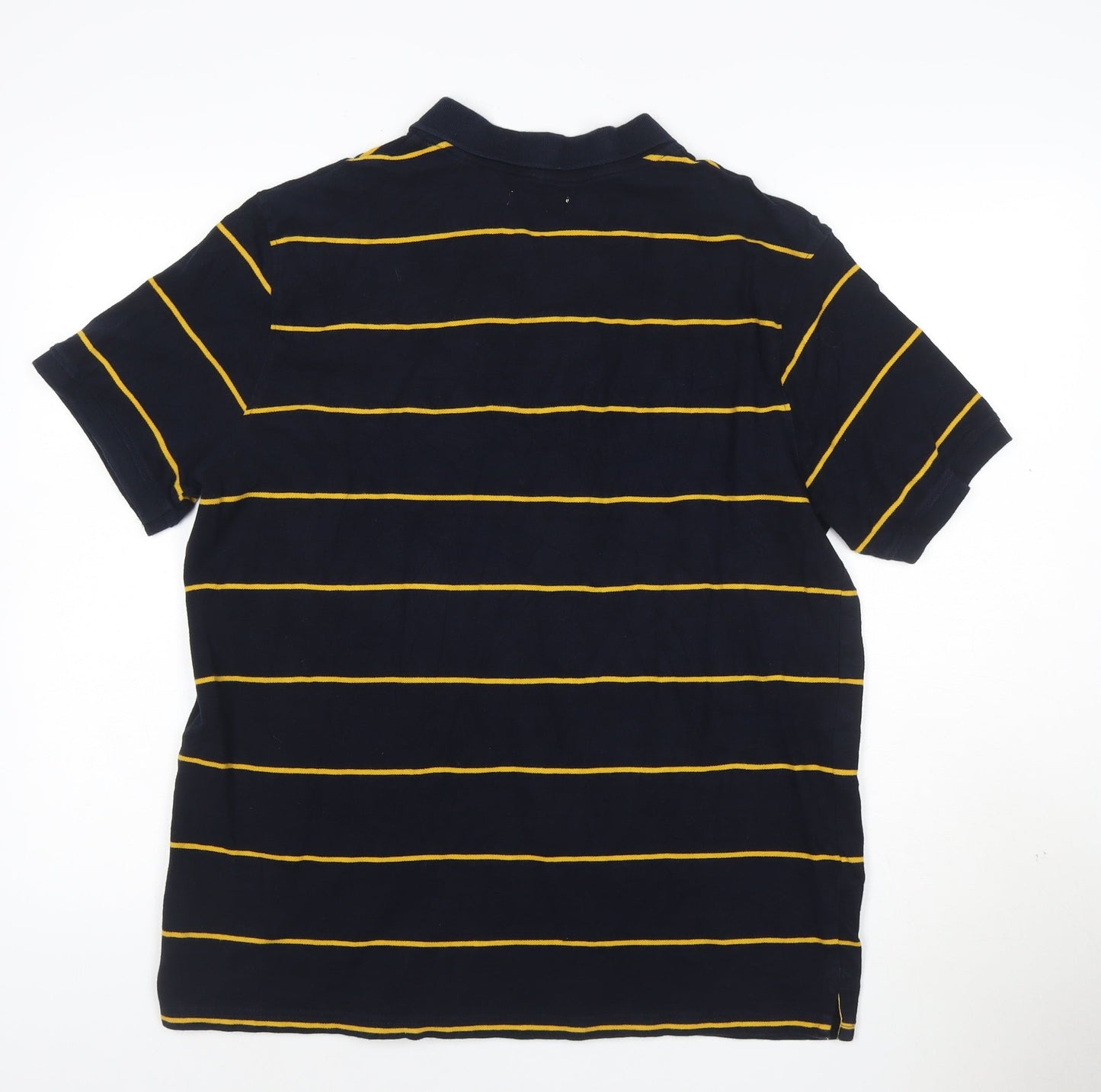 Tu Men’s Blue Yellow Striped Cotton Polo Shirt XL Regular Fit