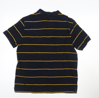 Tu Men’s Blue Yellow Striped Cotton Polo Shirt XL Regular Fit