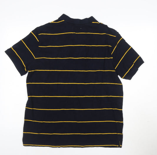 Tu Men’s Blue Yellow Striped Cotton Polo Shirt XL Regular Fit