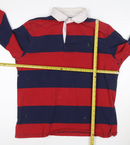 Ralph Lauren Men's Red Navy Striped Long Sleeve Polo Shirt Size L