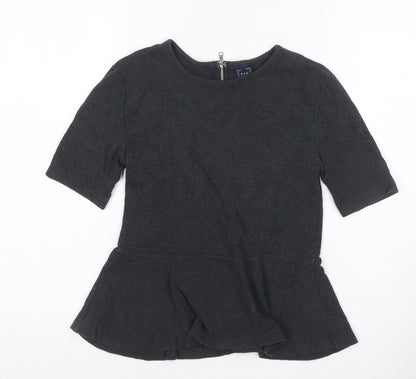 GAP Women’s Black XS Petite Peplum Cotton Short Sleeve Blouse