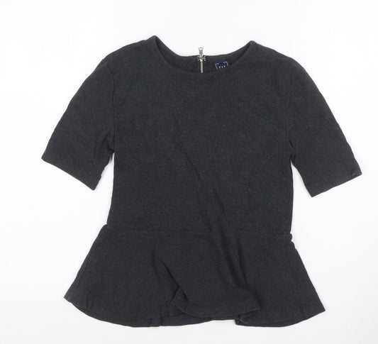 GAP Women’s Black XS Petite Peplum Cotton Short Sleeve Blouse