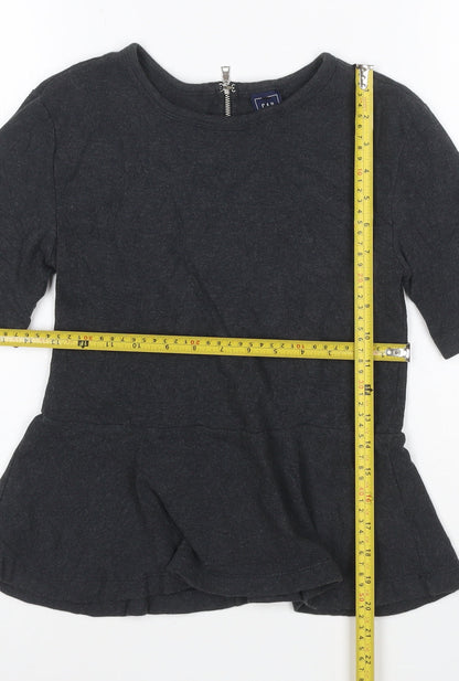 GAP Women’s Black XS Petite Peplum Cotton Short Sleeve Blouse