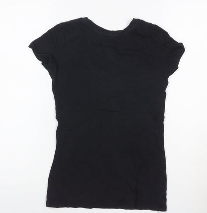 Armani Exchange Womens Black XS V-Neck Angel Wing Graphic Cotton T-Shirt