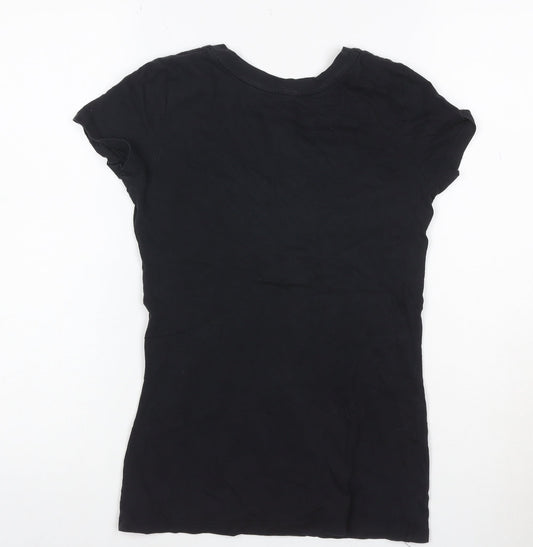 Armani Exchange Womens Black XS V-Neck Angel Wing Graphic Cotton T-Shirt