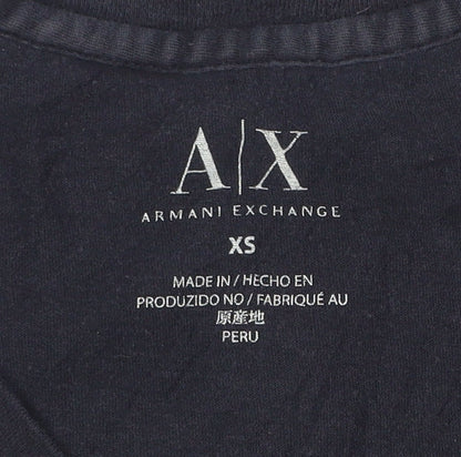 Armani Exchange Womens Black XS V-Neck Angel Wing Graphic Cotton T-Shirt