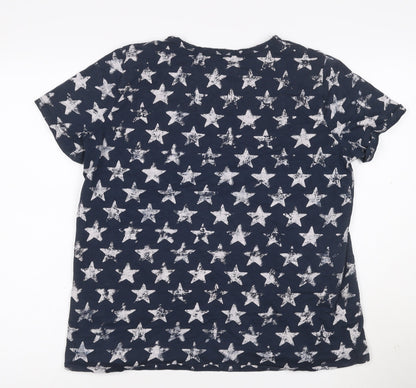 Monari Women's Blue Star Sequin Pocket Cotton T-Shirt Size 16