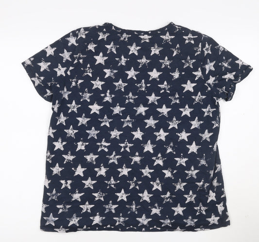 Monari Women's Blue Star Sequin Pocket Cotton T-Shirt Size 16