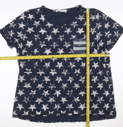 Monari Women's Blue Star Sequin Pocket Cotton T-Shirt Size 16