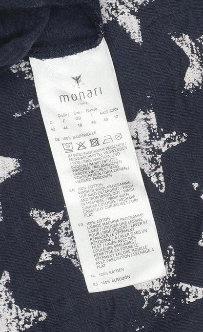Monari Women's Blue Star Sequin Pocket Cotton T-Shirt Size 16