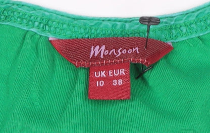 Monsoon Women’s Green Short Sleeve V-Neck Cotton Top Size 10