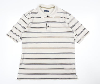 West Rock Men's Beige Striped Polo Shirt Size L Cotton Blend