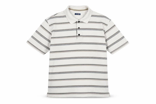 West Rock Men's Beige Striped Polo Shirt Size L Cotton Blend