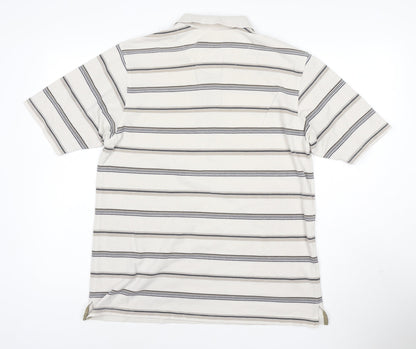 West Rock Men's Beige Striped Polo Shirt Size L Cotton Blend