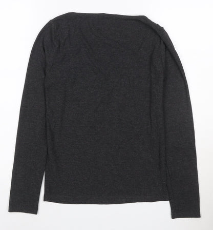 Stradivarius Women’s Grey Long Sleeve Lace V-Neck Stretch Top Size 12