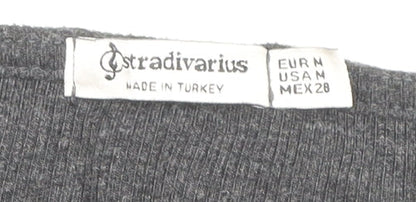 Stradivarius Women’s Grey Long Sleeve Lace V-Neck Stretch Top Size 12