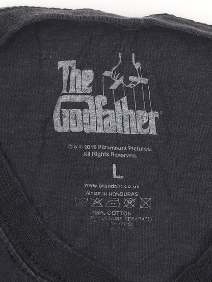 The Godfather Men's Black Cotton Graphic Print T-Shirt Size L