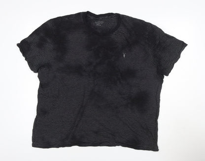 AllSaints Men's Black Striped Crew Neck T-Shirt XL Organic Cotton