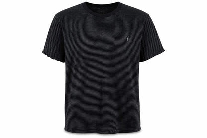 AllSaints Men's Black Striped Crew Neck T-Shirt XL Organic Cotton