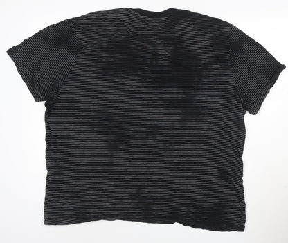 AllSaints Men's Black Striped Crew Neck T-Shirt XL Organic Cotton