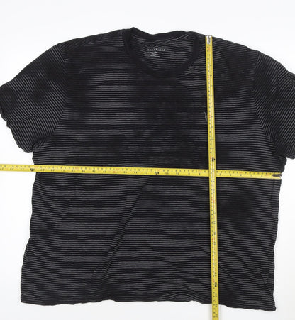 AllSaints Men's Black Striped Crew Neck T-Shirt XL Organic Cotton