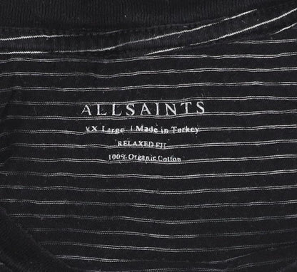 AllSaints Men's Black Striped Crew Neck T-Shirt XL Organic Cotton