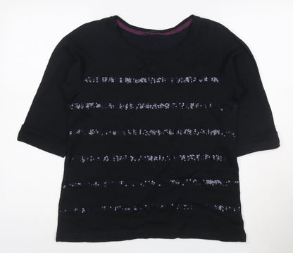 Marks and Spencer Women’s Black Sequin Striped 3/4 Sleeve T-Shirt Size 14